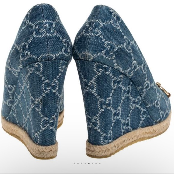 Gucci logo denim wedge Charlotte 39.5 - Picture 3 of 15